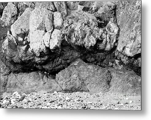 Strata Metal Print featuring the photograph strata of downfaulted basalt rock layers including red band formed of buried ashes Ballintoy county by Joe Fox