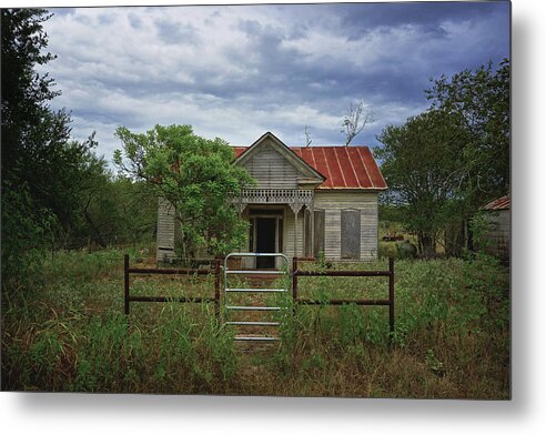 Texas Photograph Metal Print featuring the photograph Texas Farmhouse in Storm Clouds by Kelly Gomez