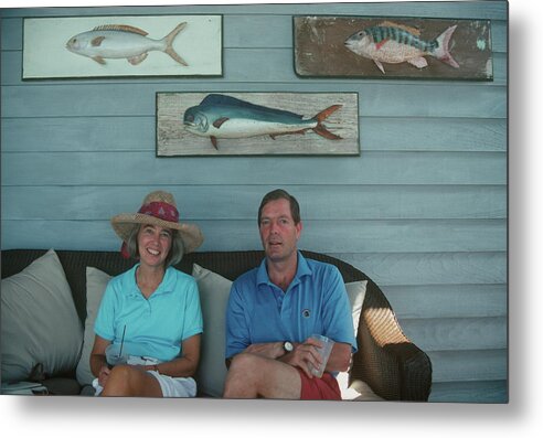 Sofa Metal Print featuring the photograph The Vehslages by Slim Aarons