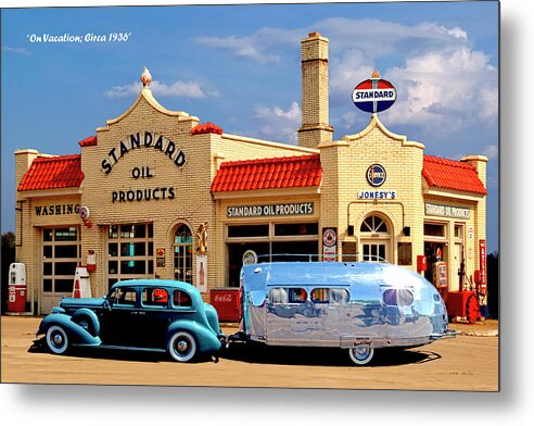 Airstream Metal Print featuring the digital art On Vacation Circa 1936 w/title by R C Fulwiler