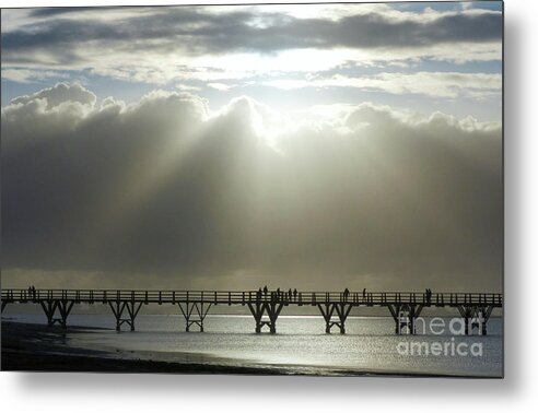 Contrasting Light Metal Print featuring the photograph After the rain the sun - people on footbridge at Isla Cristina by Phil Banks