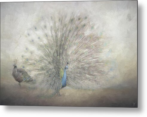 Peacock Metal Print featuring the painting Blooming Peacock in Silver by Jai Johnson