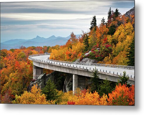 Linn Cove Viaduct Metal Print featuring the photograph Blue Ridge Parkway Fall Foliage Linn Cove Viaduct by Dave Allen