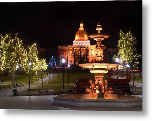 Massachusetts State House Metal Print featuring the photograph Brewer Fountain and the State House by Joann Vitali