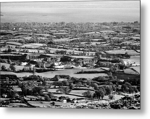Northern Ireland Metal Print featuring the photograph Carmean Quarry limestone works and lough neagh as viewed from Slieve Gallion County Derry Northern I by Joe Fox