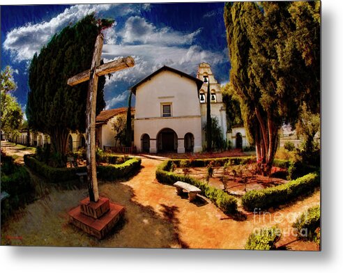San Juan Bautista Mission Metal Print featuring the photograph Cross In Front Of San Juan Bautista Mission in California by Blake Richards