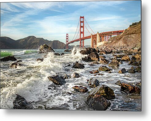 Golden Gate Bridge Metal Print featuring the photograph Golden Splash by Gary Geddes
