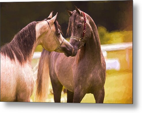 Nuzzling Horses Metal Print featuring the digital art Horses Nuzzling by Steve Ladner