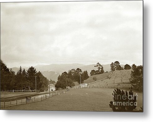 Monterey Metal Print featuring the photograph Looking south down the Monterey-Carmel Highway with horse carria by Monterey County Historical Society
