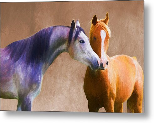 Horses Metal Print featuring the digital art Loving Horse Couple by Steve Ladner