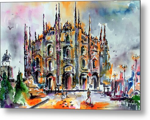 Paintings Of Italy Metal Print featuring the painting Modern Milan Italy Cathedral Duomo by Ginette Callaway