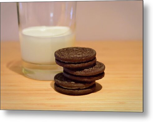 Lensbaby Velvet 85 Metal Print featuring the photograph Oreos and Milk by Carol Eade