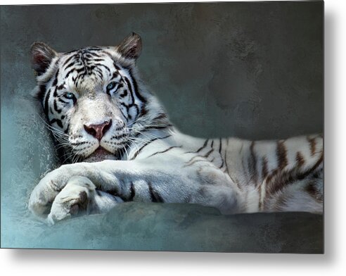 Tiger Metal Print featuring the digital art Purrfectly Content by Nicole Wilde