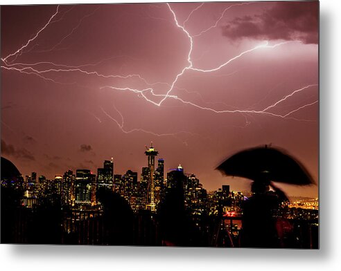 Kerry Park Metal Print featuring the photograph Seattle Lightning Storm by Yoshiki Nakamura