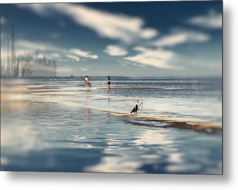 Season#summer#seascape Photography #on The Beach #friends #sea#crow Friends#children Playing #summer Mood#restful Fantasy #welcoming #jurmala#latvia#advanced Art#photomanipulation Metal Print featuring the mixed media Fantasy And Reality By The Sea In Jurmala Latvia by Aleksandrs Drozdovs