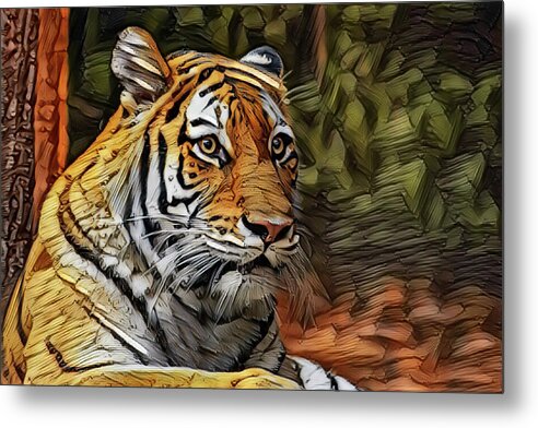 Portrait Metal Print featuring the mixed media The Siberian Tiger by Deb Beausoleil
