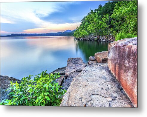 Lake Metal Print featuring the photograph Rock Bench by Ed Newell