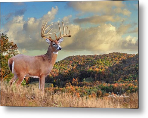 Whitetail Deer Metal Print featuring the painting Whitetail Deer Art Print - Autumn Majesty by Dale Kunkel Art