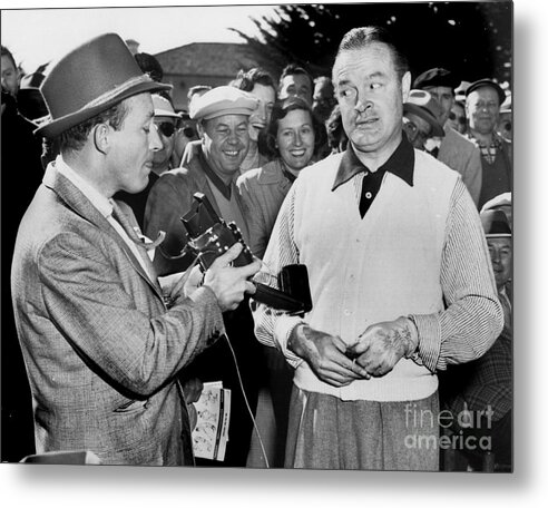 Bing Crosby Metal Print featuring the photograph Bing Crosby and Bob Hope ham it up at Pebble Beach 1951 by Monterey County Historical Society