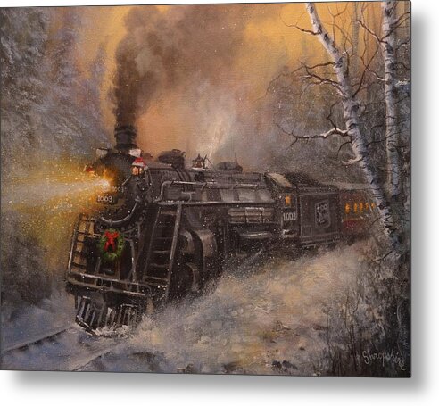 Trains Metal Print featuring the painting Christmas Train in Wisconsin by Tom Shropshire