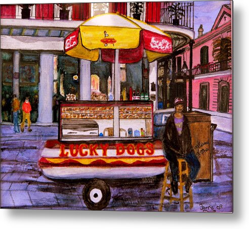 French Quarter Metal Print featuring the painting Lucky Dog Lady by Larry Farris