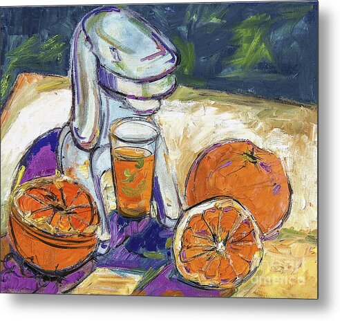 Still Life Metal Print featuring the painting Oranges and Juicer Still Life by Ginette Callaway
