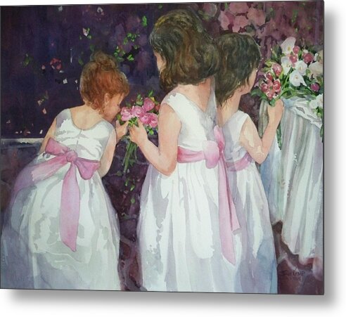 Flower Girls Metal Print featuring the painting Satin and Sashes by Sue Kemp