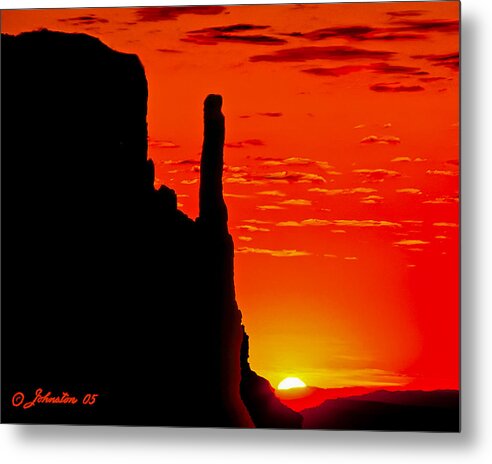 Sunrise Metal Print featuring the painting Sunrise in Monument Valley by Bob and Nadine Johnston