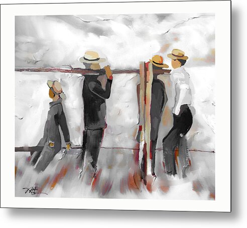 Amish Metal Print featuring the painting The Fence Builders by Bob Salo