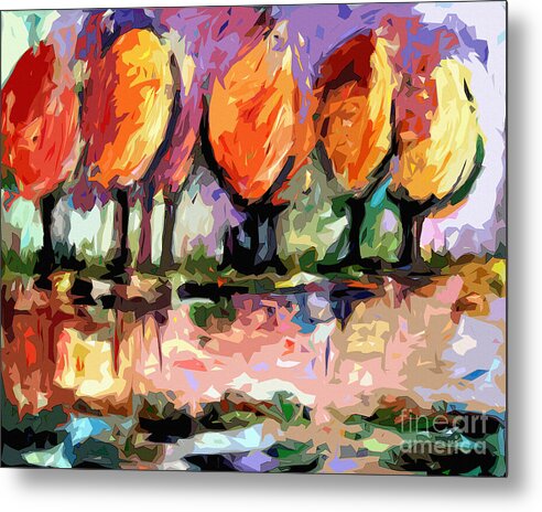 Abstract Landscape Metal Print featuring the painting Abstract Trees by the Rivers Edge Landscape by Ginette Callaway