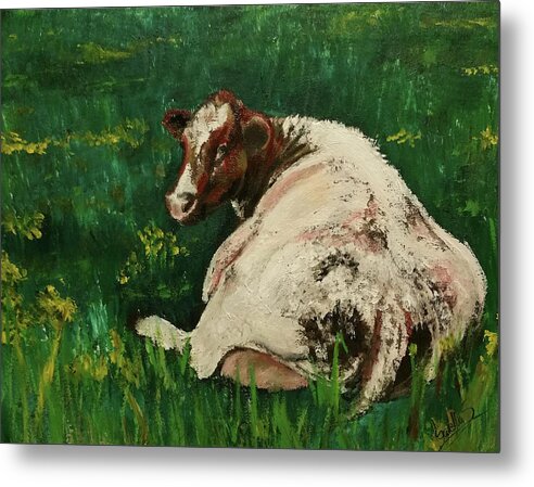 Cow Metal Print featuring the painting Elise Reclining by Abbie Shores