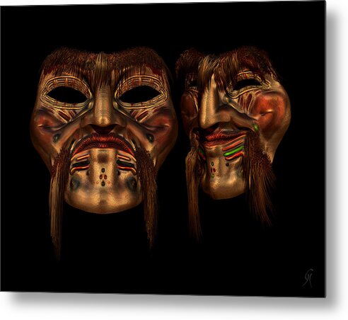 Tragedy Comedy Masks Metal Print featuring the digital art Dialog by Carmen Hathaway