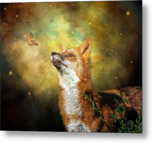 Fox Metal Print featuring the digital art Friends on a Firefly Evening by Nicole Wilde