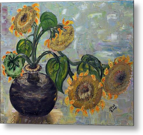 Still Life Metal Print featuring the painting Sunflowers by Mila Ryk
