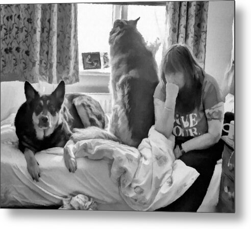 Dog Metal Print featuring the mixed media Three To A Bed by Abbie Shores