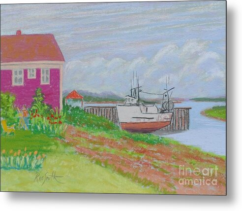 Boats Metal Print featuring the pastel Boat at low tide by Rae Smith