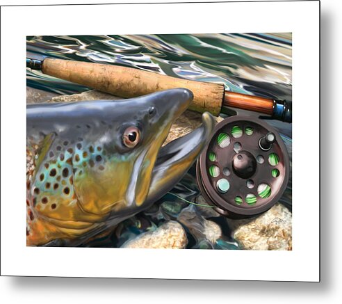 Sports Metal Print featuring the digital art Brown Trout Sunset by Craig Tinder