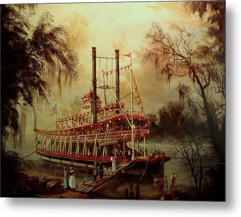 Riverboat Metal Print featuring the painting Daybreak on the River by Tom Shropshire