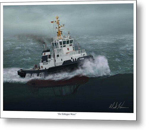 Ships Metal Print featuring the painting Der Schlepper Weser by Mark Karvon