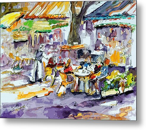 Paris Bistro Metal Print featuring the painting French Bistro Street Scene by Ginette Callaway