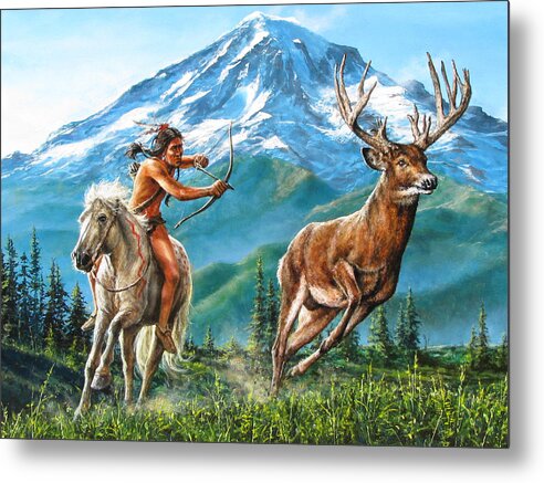 Indians Metal Print featuring the painting Hunt on top of the World by Dan Nance