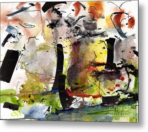Abstract Metal Print featuring the painting Intuitive Abstract #3 Watercolor and Ink by Ginette Callaway