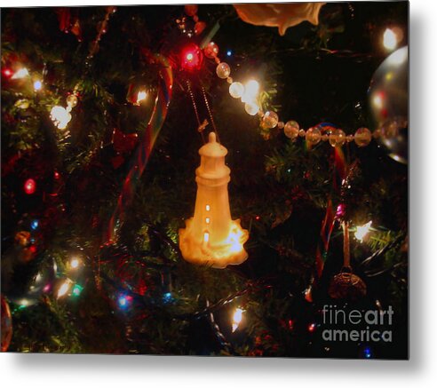 Lighthouse Metal Print featuring the photograph Lighthouse Christmas by Roxy Riou