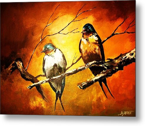 Birds Metal Print featuring the painting Perched Swallows by Al Brown