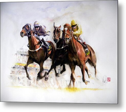 Race Horse Metal Print featuring the painting Steward's Enquiry by Alan Kirkland-Roath
