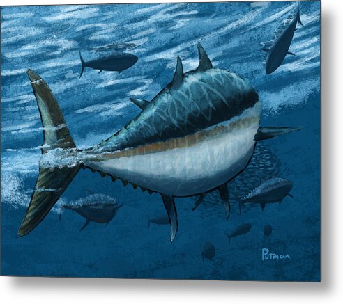 Tuna Metal Print featuring the digital art The Chase by Kevin Putman