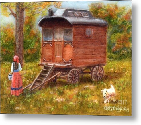 Caravan Metal Print featuring the painting The Gypsy Caravan by Lora Duguay