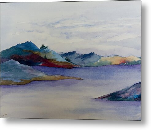 Loch Lake Scotland Hills Water Landscape Nature Colors Moody Metal Print featuring the painting The Loch by Brenda Salamone