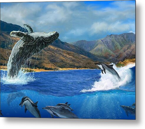 Breaching Metal Print featuring the painting Breaching Humpback Whale at West Maui #1 by Stephen Jorgensen