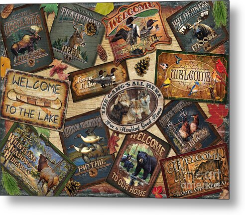 Cynthie Fisher Metal Print featuring the painting Cabin sign collage by JQ Licensing